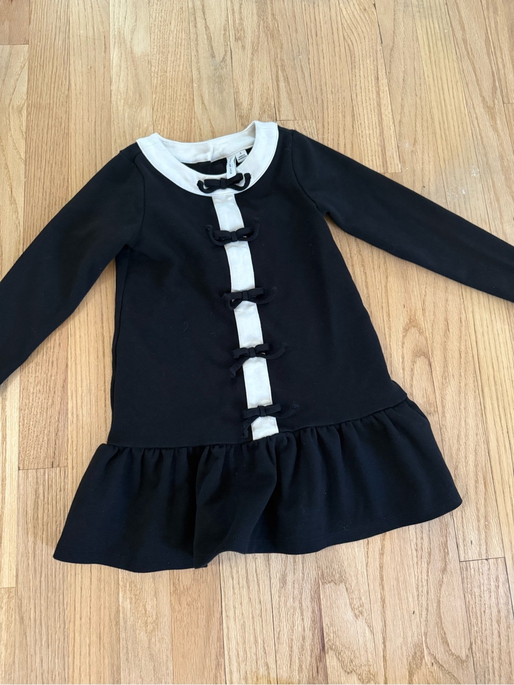 Janie and Jack Black Dress with White Trim and Bow Accents